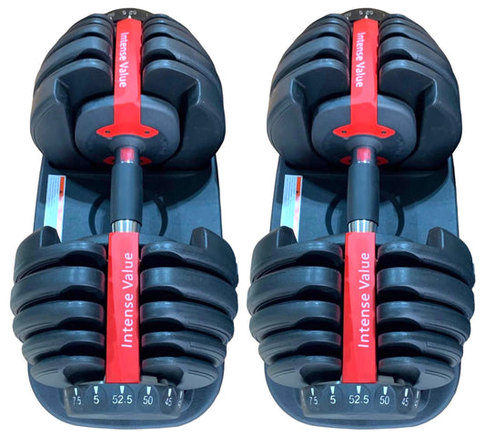 Intense Value Adjustable Dumbbells, 52.5 LBS Pair | Replaces 15 Sets Of Weights